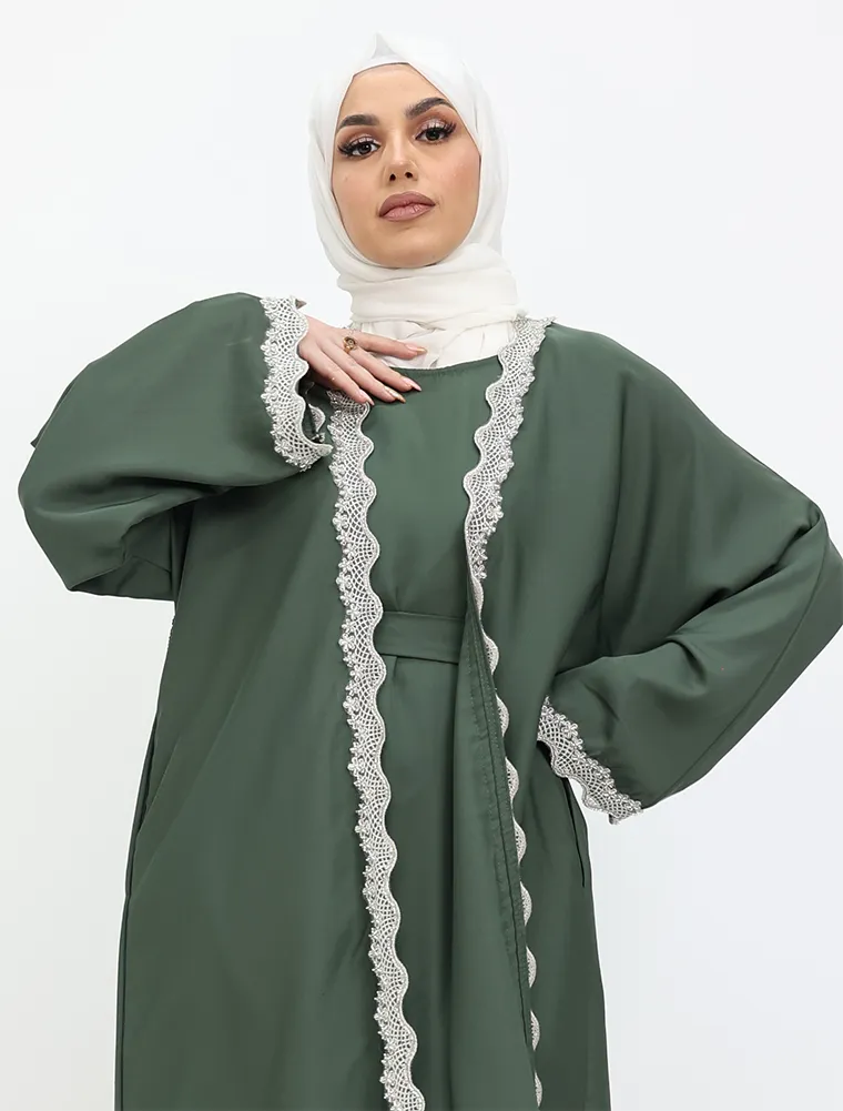 Sage Lux Lace Abaya 2 Peice